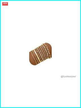 14K Gold Plated Dainty Stackable Bracelet Set 10 Pcs